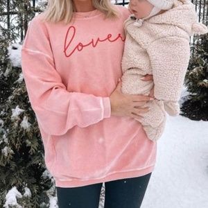 NWT Pink Lily “Lover” Script Pink Corded Graphic Sweatshirt - Sz Medium